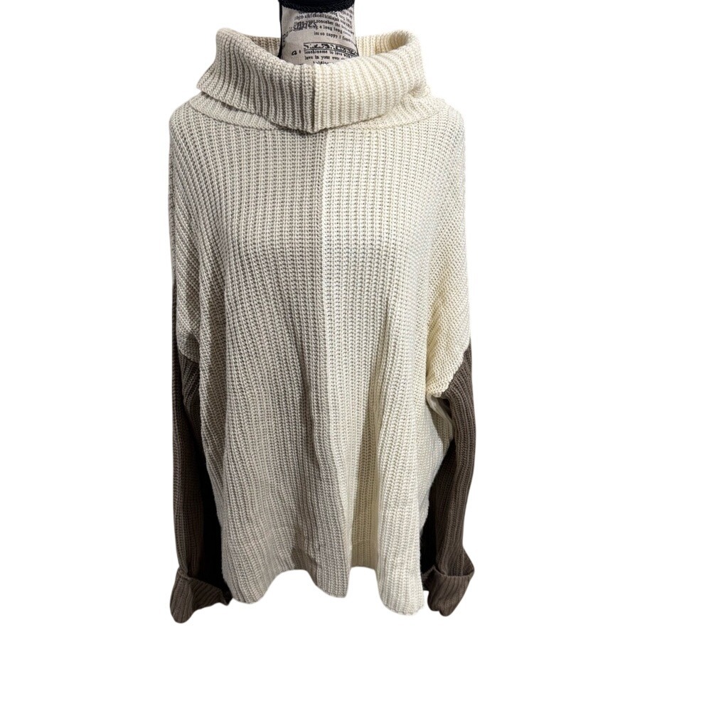 Blu Pepper‎ Cream and Brown Cowl Neck Sweater